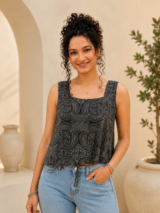 Meera Charcoal Tonal Paisley Cami