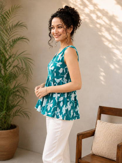 Meher Teal Floral Peplum Top
