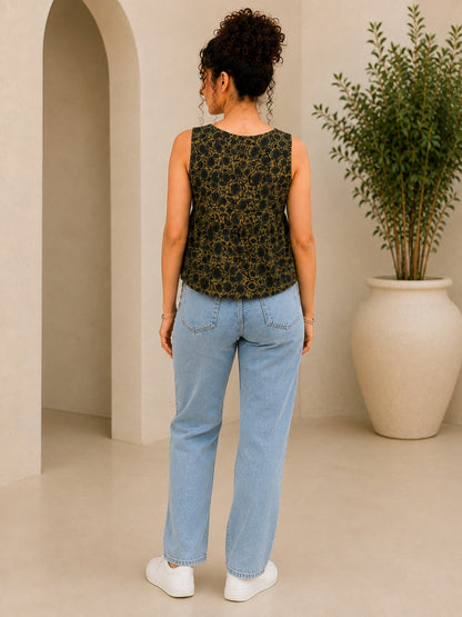 Vana Olive Tonal Floral Babydoll Top