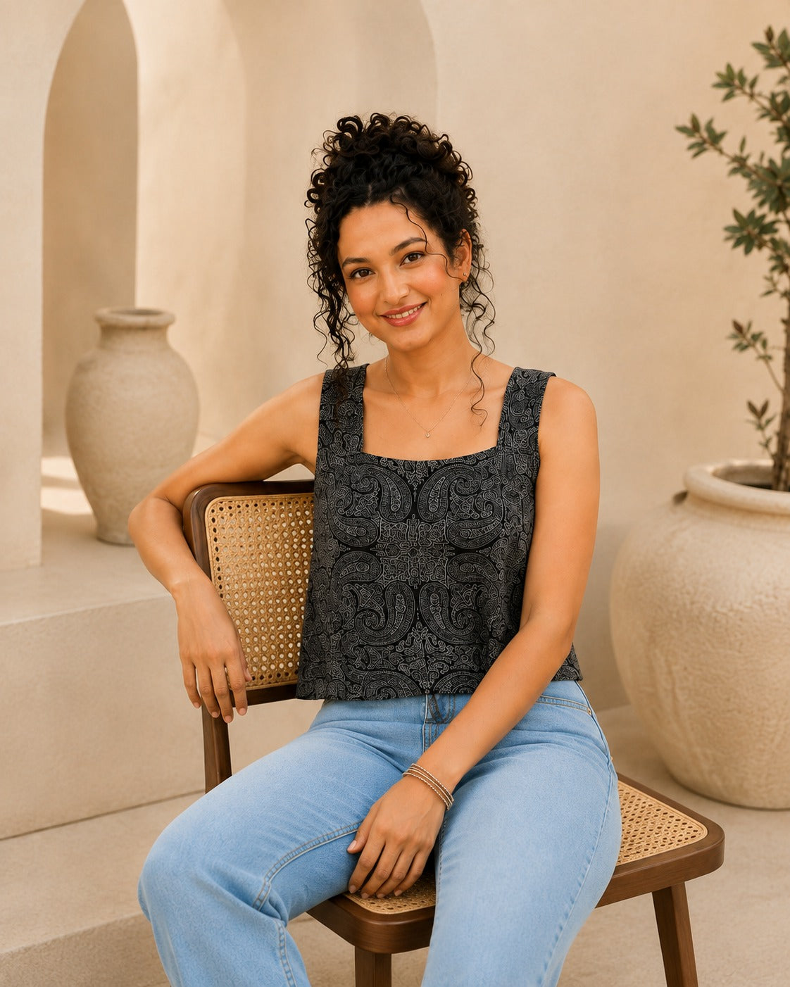 Meera Charcoal Tonal Paisley Cami
