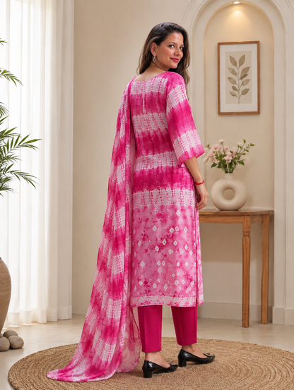 Blush-to-Berry Shibori Chevron Unstitched Cotton Fabric Set