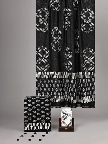 Aditi Bagru Hand Block Print Cotton Suit Set — Monochrome Black & White (Unstitched, 7.5m)